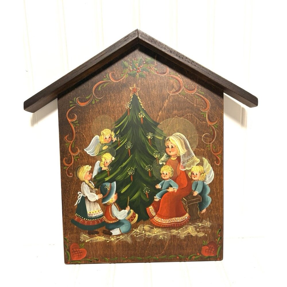 A Folk Art Christmas Decorative Tole Painting On Wood Ready to Hang 12”